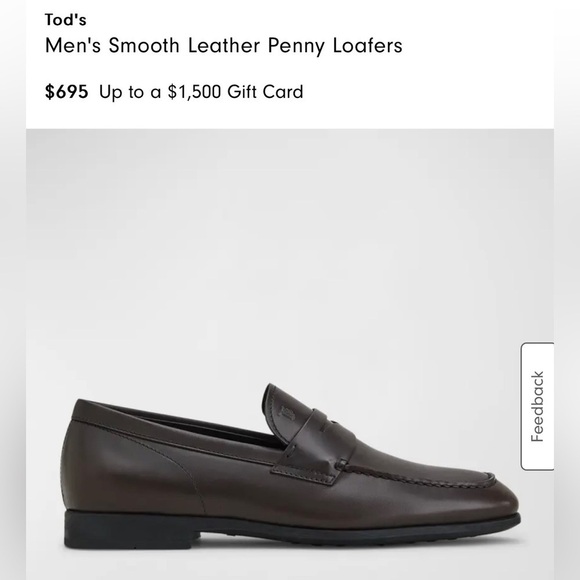 Tod’s Mens Smooth Leather Slip On Penny Loafers Brown US 10 EUC $695 - Picture 2 of 14
